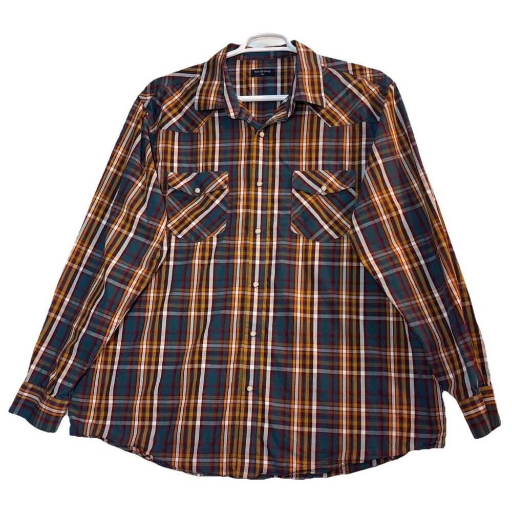 Double Pump Pearl Snap Mens 2XL Plaid Multicolored Western Cowboy Cotton